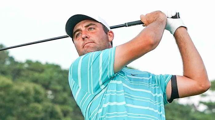 Scottie Scheffler is pictured at the 2023 Tour Championship at East Lake Golf Club in Atlanta.